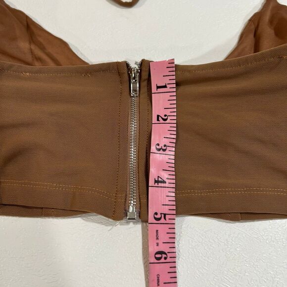 White Fox Brown Off Shoulder Corset Crop Top Size M Long Sleeve Bustier - Picture 7 of 7